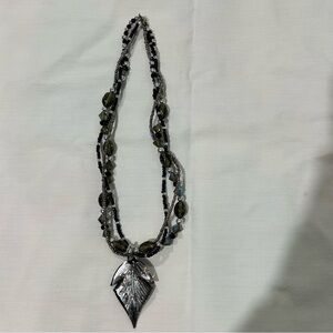 Silvery Leaf Multi Stone Entwined Strand Choker Necklace - Unbranded Bold Trendy